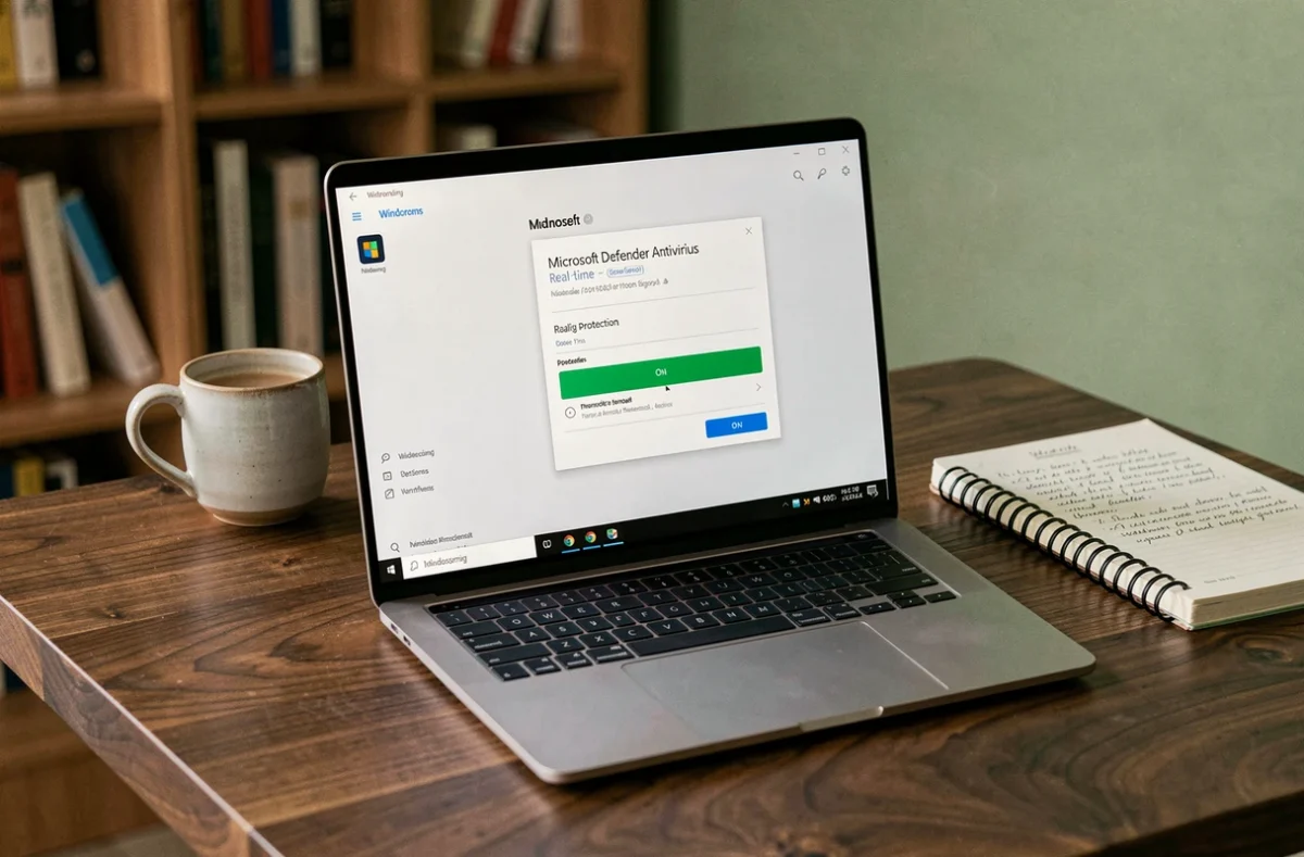 Écran Windows 11 affichant l'antivirus Microsoft Defender avec protection en temps réel activée