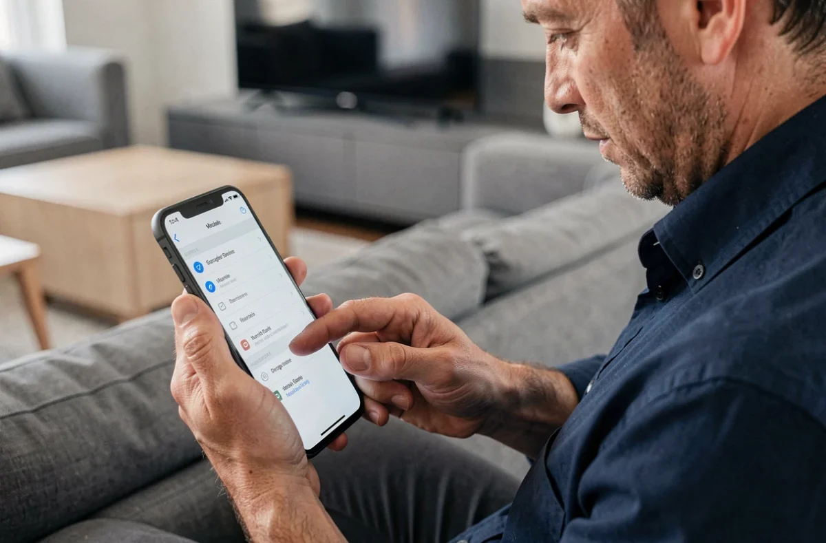 Homme consultant les paramètres de stockage de son smartphone pour libérer de l'espace sans effacer ses données