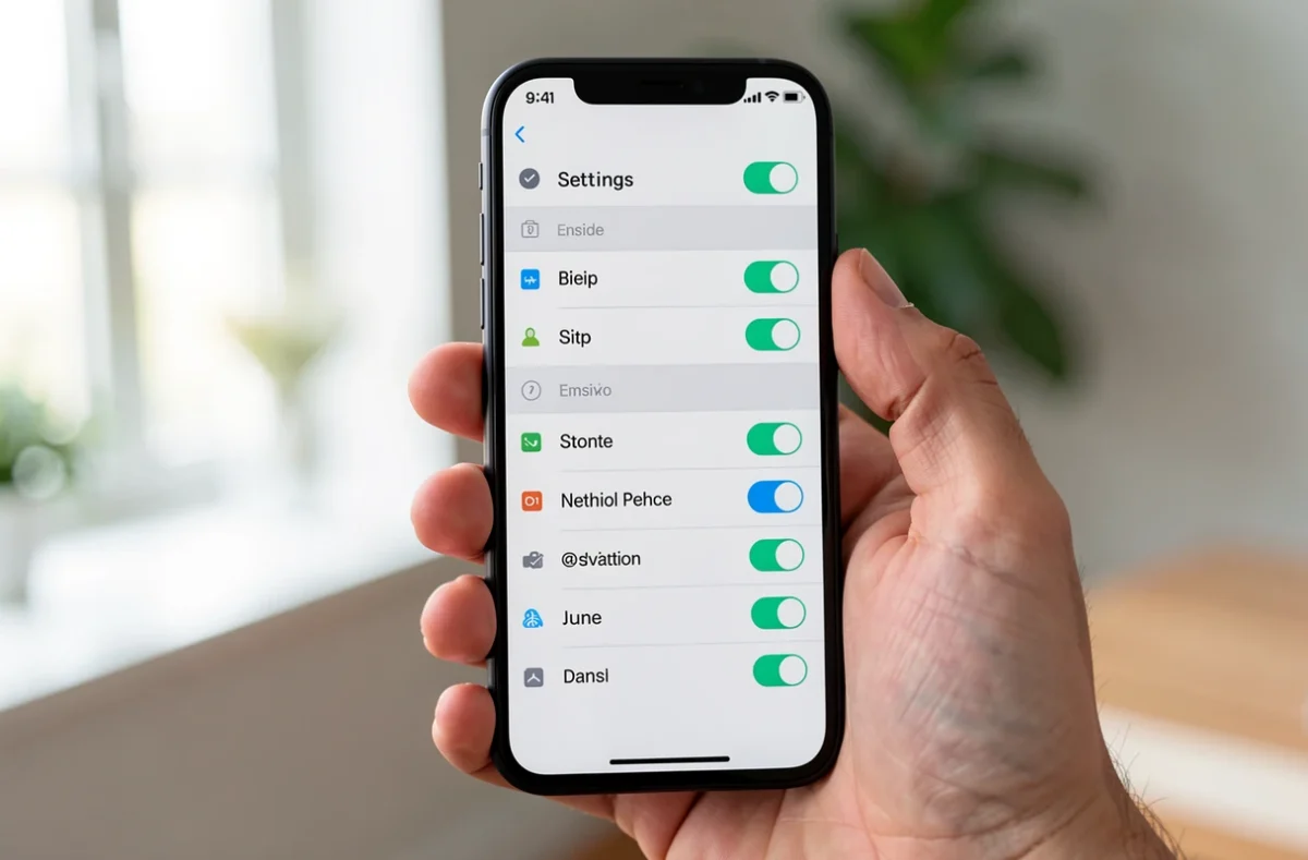 Main tenant un smartphone sur un écran de réglages de confidentialité
