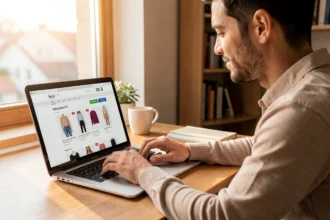 Personne parcourant une boutique en ligne sur un ordinateur portable