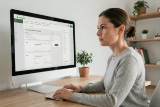 Développeuse web réglant l'espacement entre le texte et la bordure dans un éditeur CSS sur son écran d'ordinateur