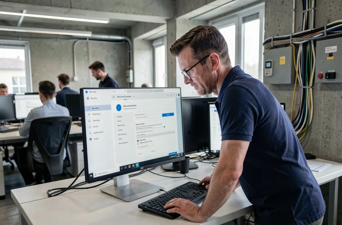 Technicien informatique consultant les paramètres de l'antivirus Windows Defender sur Windows 11